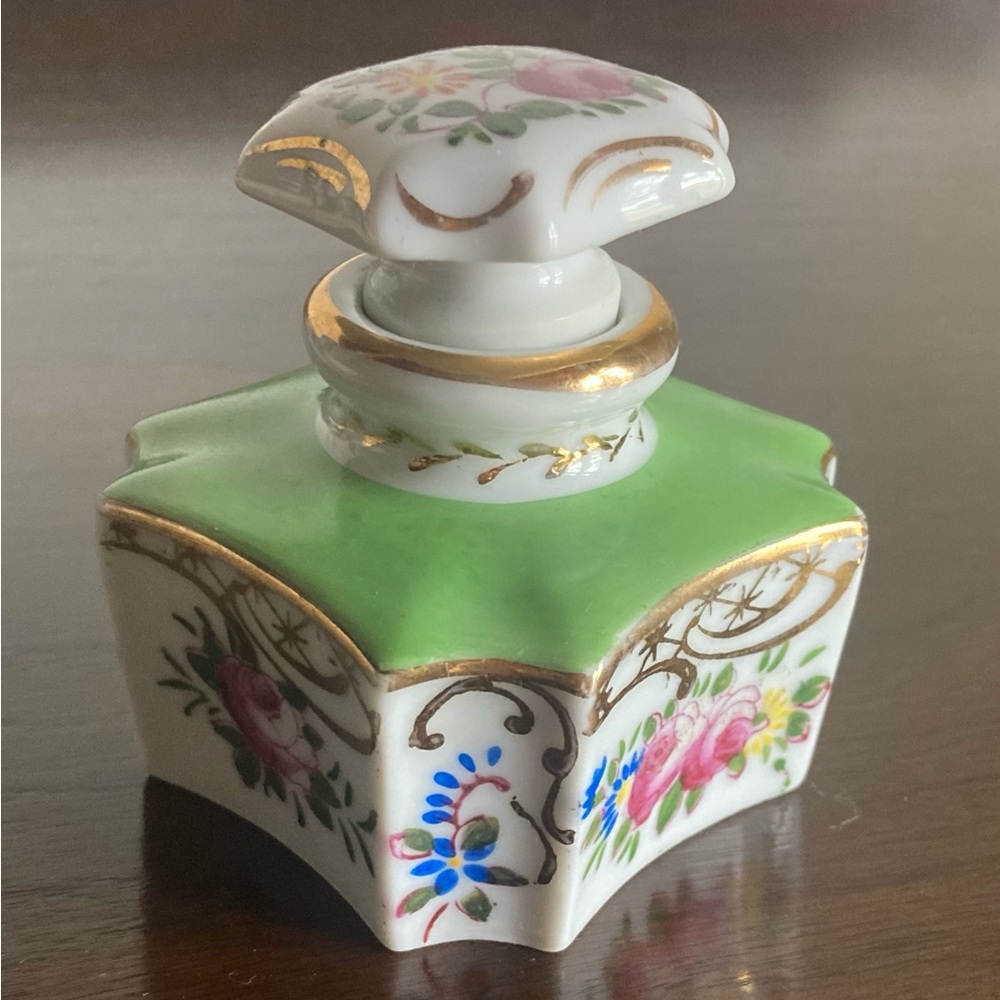 Vintage Napoleon Romantic Style Floral Hand-Painted Porcelain Perfume Bottle